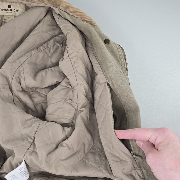Vintage Woolrich Barn Coat Womens XL Khaki Quilted Lined Cotton Utility Jacket - Picture 8 of 12